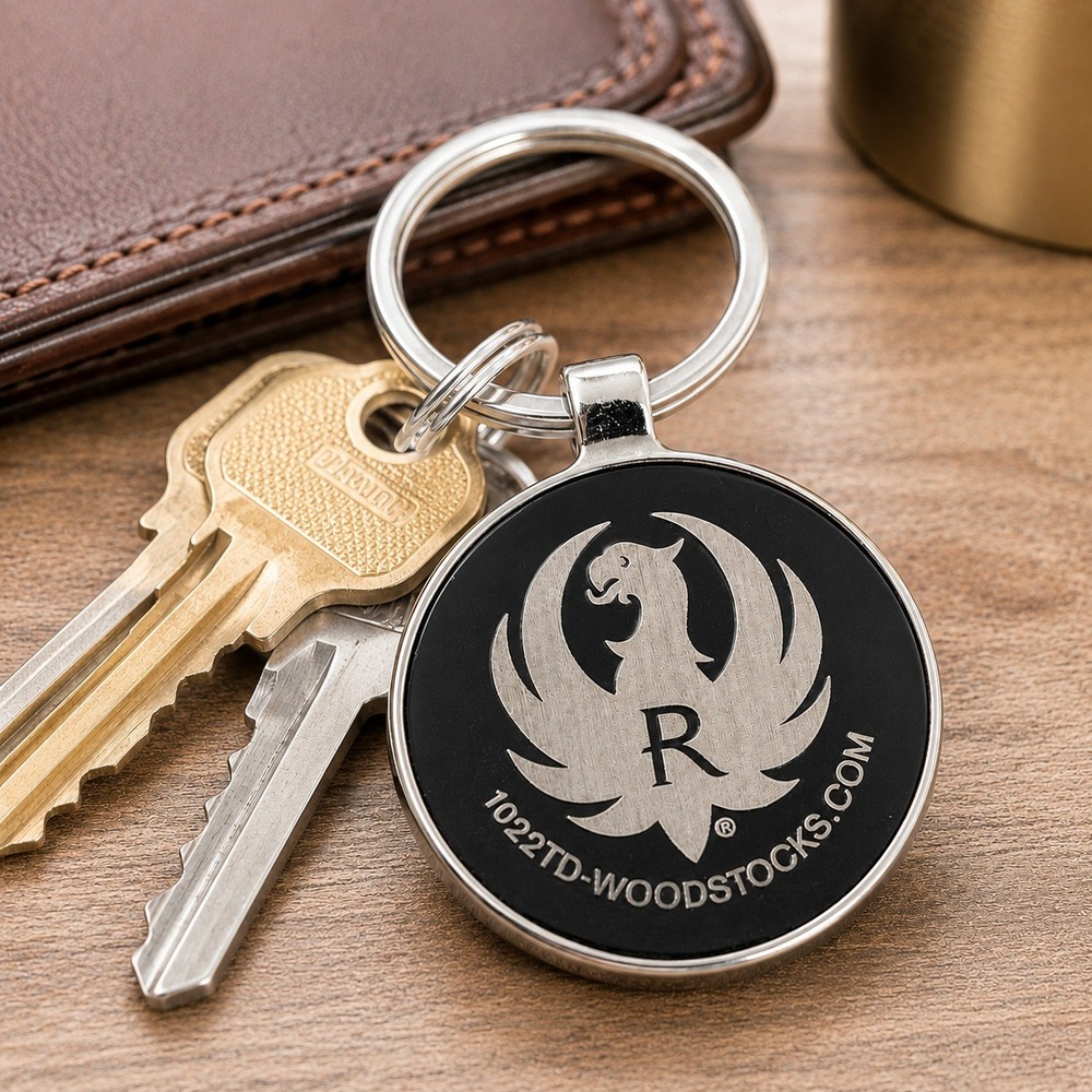 Ruger Logo Keychain Silver Tone Black Enamel Medallion New